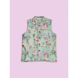 Indus Route by Pantaloons Kids Mint Green & Pink Floral Print Waistcoat-picture-24
