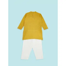 Indus Route by Pantaloons Kids Mustard & White Cotton Regular Fit Full Sleeves Kurta Set-picture-39