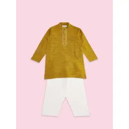 Indus Route by Pantaloons Kids Mustard & White Embroidered Full Sleeves Kurta Set-picture-35