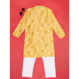 Indus Route by Pantaloons Kids Mustard & White Printed Full Sleeves Kurta Set-picture-17