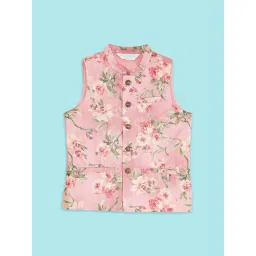 Indus Route by Pantaloons Kids Pink Floral Print Waistcoat-picture-32