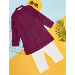 Indus Route by Pantaloons Kids Purple & White Self Pattern Full Sleeves Kurta Set-picture-37