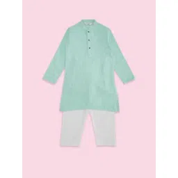 Indus Route by Pantaloons Kids Sea Blue & White Cotton Regular Fit Full Sleeves Kurta Set-picture-42