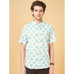 Indus Route by Pantaloons Malachite Green Cotton Regular Fit Printed Shirt-image-14
