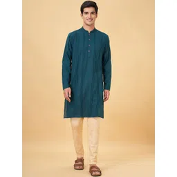 indus route by Pantaloons Mandarin Collar Pleated Pure Cotton Straight Kurta-picture-30