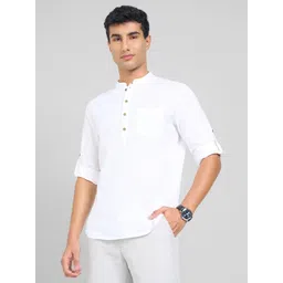 indus route by Pantaloons Mandarin Collar Pure Cotton Short Kurta image 1