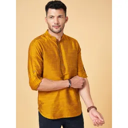 indus route by Pantaloons Mandarin Collar Roll-Up Sleeves Kurta-picture-40