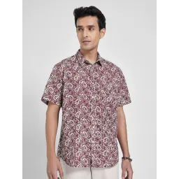 Indus Route By Pantaloons Mauve Wine Cotton Regular Fit Printed Shirt-picture-40