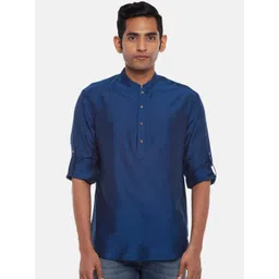 indus route by Pantaloons Men Blue  Solid Straight Kurta-picture-24