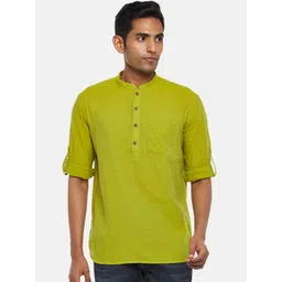 indus route by Pantaloons Men Lime Green & acid green Patchwork Kurta-picture-28