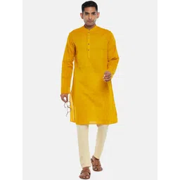 indus route by Pantaloons Men Mustard Yellow Cotton Kurta-picture-33