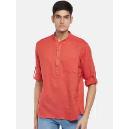 indus route by Pantaloons Men Rust Dobby Solid Cotton Kurta-picture-38