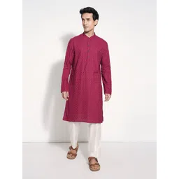 indus route by Pantaloons Men Sold Woven Design Thread Work Dobby Straight Kurta-picture-21