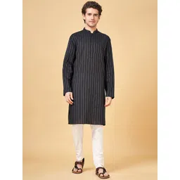 indus route by Pantaloons Men Striped Flared Sleeves Thread Work Dobby Kurta-picture-37