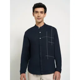 Indus Route By Pantaloons Navy Cotton Regular Fit Embroidered Shirts-picture-24