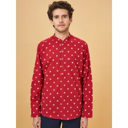 indus route by Pantaloons Printed Mandarin Collar Pure Cotton Pathani Kurta-picture-33