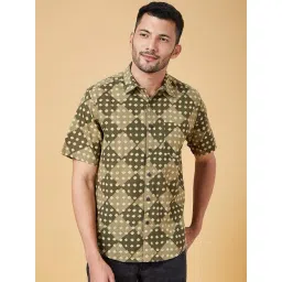 Indus Route By Pantaloons Sage Green Cotton Regular Fit Printed Shirt-picture-37