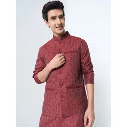 indus route by Pantaloons Woven Design Mandarin Collar Pure Cotton Nehru Jacket-picture-38
