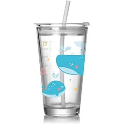 IndusBay® 1 Piece, 470 ML Glass Sipper Coffee Tumbler Mug, Dual Drinking Leakproof Airtight Lid Travel Cup for Kids, Whale Theme-picture-14