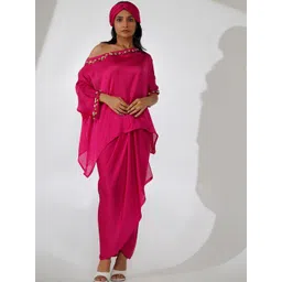 indy Raaga Asymmetric Neck Embellishment Top With Draped Skirt-picture-31