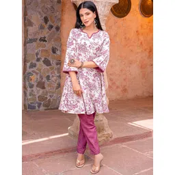 indy Raaga Pure Cotton Printed V-Neck Top & Trousers Co-Ords Set-picture-39