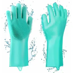 inefable Silicone Scrubbing Gloves, Non-Slip, Dishwashing and Pet Grooming, Magic Latex Gloves for Household Cleaning Great for Protecting Hands in Dish Washing 1 pair ( pack of 2 pcs ) premium quality glove 4 ml Pet Facial Cleanser-picture-11