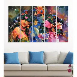 Green Wood Multiple Frames Beautiful Radha Krishna Art Panels - Set Of 5 By Inephos-picture-20