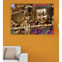 inephos Krishna Religious Gold Wood Framed Spiritual Art Panel Set of 4-picture-33