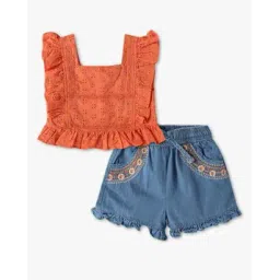 inf frendz Girls Embroidered Regular Fit Top with Shorts-picture-23