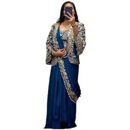 infabzon Ready To Wear Western Drape Lehenga Saree Koti Set For Women Chinon Silk Fabric On Multi Color Embrodery Coding Work Fully Stitched-picture-10