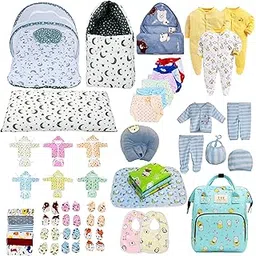 Infantbond by Fareto Baby All Season Use Hospital Essential Combo for New Born | Gift Pack | Baby Products | Maternity Essentials | Bedding Set (60 Items)(0-6 Months) (64 in 1 Grey Moon)-picture-27