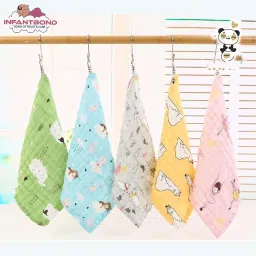 Infantbond Muslin 6 Layer Cotton Face Towels | Newborn Baby Extra Soft Hankies Reusable Napkins | Baby Napkins | Infant Face Cloths(Pack of 5)(30 * 30CM) image 2