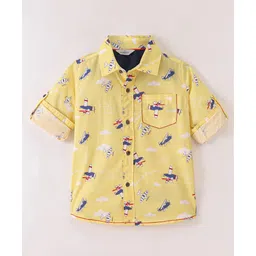 INFINITY Cotton Woven Full Sleeves Air Plane Printed  Shirt - Yellow-picture-16