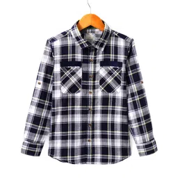 INFINITY Cotton Woven Full Sleeves Checked Shirt - Navy Blue & Green-picture-12