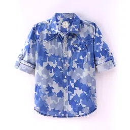 INFINITY Cotton Woven Full Sleeves Colour Splashed Shirt - Blue image 1
