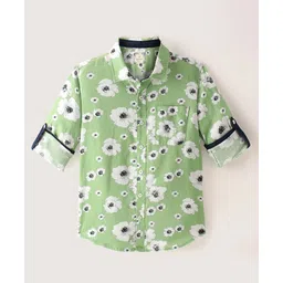INFINITY Cotton Woven Full Sleeves Floral Printed Shirt - Green-picture-26