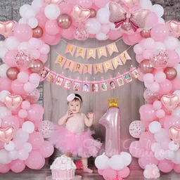 inispire2fashion Solid Adorable 1st Birthday Theme Birthday Decoration Combo Kit for Girl Balloon-picture-27