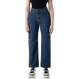 inkd Women's Elasticated Waistband Jeans with Cargo Pockets - High-Rise | 6 Pocket Styling | Jeans for Women-picture-54