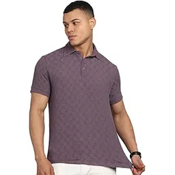 inkkr Men's Polo Neck Half Sleeve Self Design Textured T-Shirt-picture-26