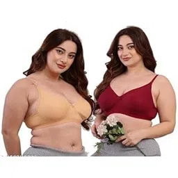 INKleider Hosiery Cotton Bra for Women Full Coverage | Non Padded, Non Wired | Everyday wear Cotton brassier for Ladies, Regular wear Undergarments for Women (Pack of 2) Skin-Maroon 32B-picture-16
