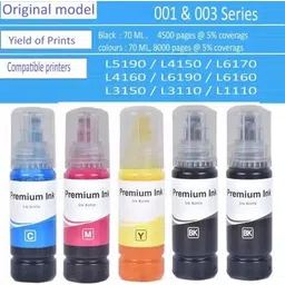 iNKSET 001/003 Ink Refill for EP L3110,L3150,L5190,L1110,L4150,L6170,L4160,L6190 Black + Tri Color Combo Pack Ink Bottle-picture-26