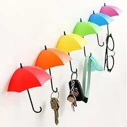 INKULTURE Multipurpose Umbrella, Key, Hat Holder Wall Hanging Hook| Pack of 6 | Material Plastic | Color Multicolor-picture-28