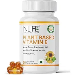 INLIFE Plant Based Natural Vitamin E Oil Capsules for Face and Hair|Sunflower, Olive & Aloe Vera Oils |Skin Health and Immunity Booster Supplement for Women & Men–30 Vegetarian Capsules (Pack of 1)-picture-29