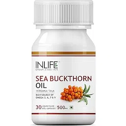 INLIFE Sea Buckthorn Oil Capsules 500mg | Omega 3 6 7 9 Supplement for Skin and Overall Wellness - 30 Liquid Filled Vegetarian Capsules (Pack of 1, 30) image 1