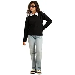 innayara divirta Collared Sweatshirt with White Contrast Collar, Long Sleeve, Casual Style, Available in Black and Brown-picture-28