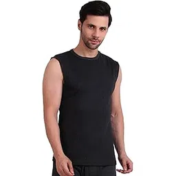 Men’s Sleeveless Thermal Top | Cotton Blend,Charcoal Grey, Stretchable Lightweight Pack of 1 Top-image-16