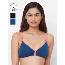 Inner Sense Blue & Black Solid Non-Wired Non Padded Pack of 3 Maternity Sustainable Bra-image-19