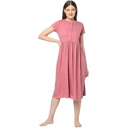 inner sense Organic Cotton Bamboo Frock Nighty for Women | Half Sleeve, Round Neck with Button Down I Knee Length Night Dress for Women I Sleepwear for Women-picture-11