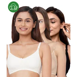 Inner Sense Organic Cotton Knit Pack Of 3 Solid Antimicrobial Maternity Bras With Nursing Access - Multi Colour-picture-26