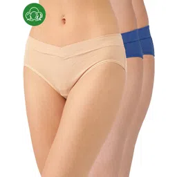Inner Sense Organic Cotton Knit Pack Of 3 Solid V Band Detailed Plus Size Maternity Panties - Blue & Beige-picture-26
